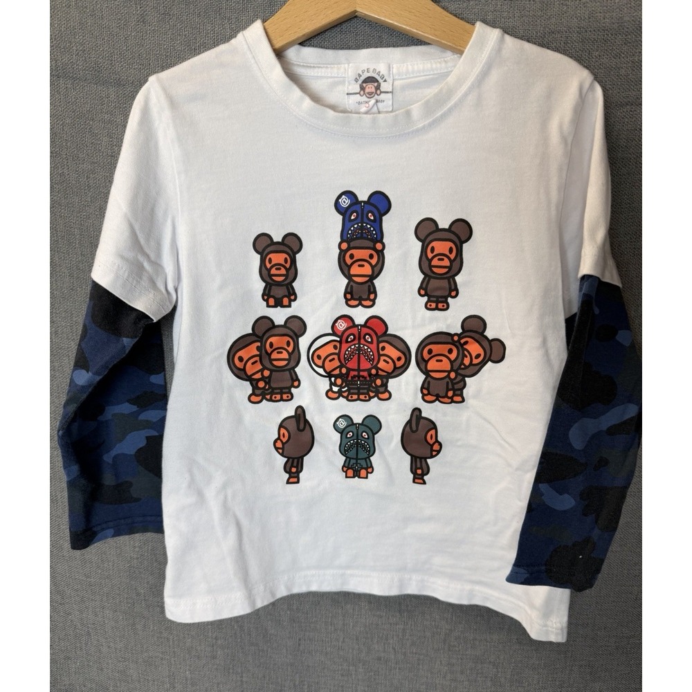 A Bathing Ape BAPE Kids Baby Milo 120 (US 5-6) Graphic Long Slevee Camo Layered